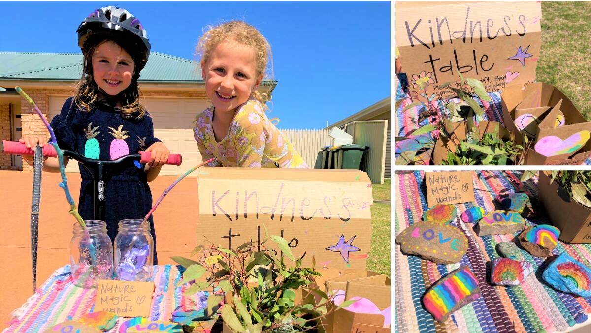 SPREADING THE LOVE: Gigi and Indi Stathopoulos have created a kindness table to brighten the days of passersby. Photo: Tegan Stathopoulos