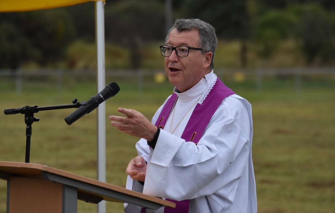 BLESSED: Bishop Michael McKenna was present to bless St Matthews Catholic School's new campus. Photo: Jay-Anna Mobbs