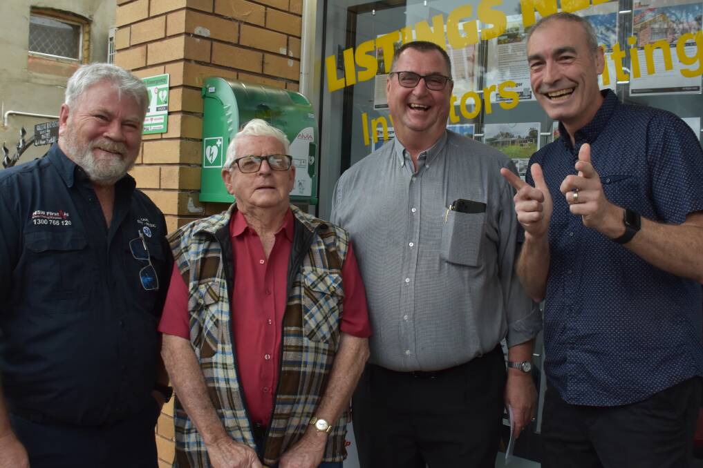 SAVE A LIFE: Karl Fletcher, Tony Wright, Rob Barton and Greg Page in front of Gulgong's first 24 hour AED. Picture: JAY-ANNA MOBBS