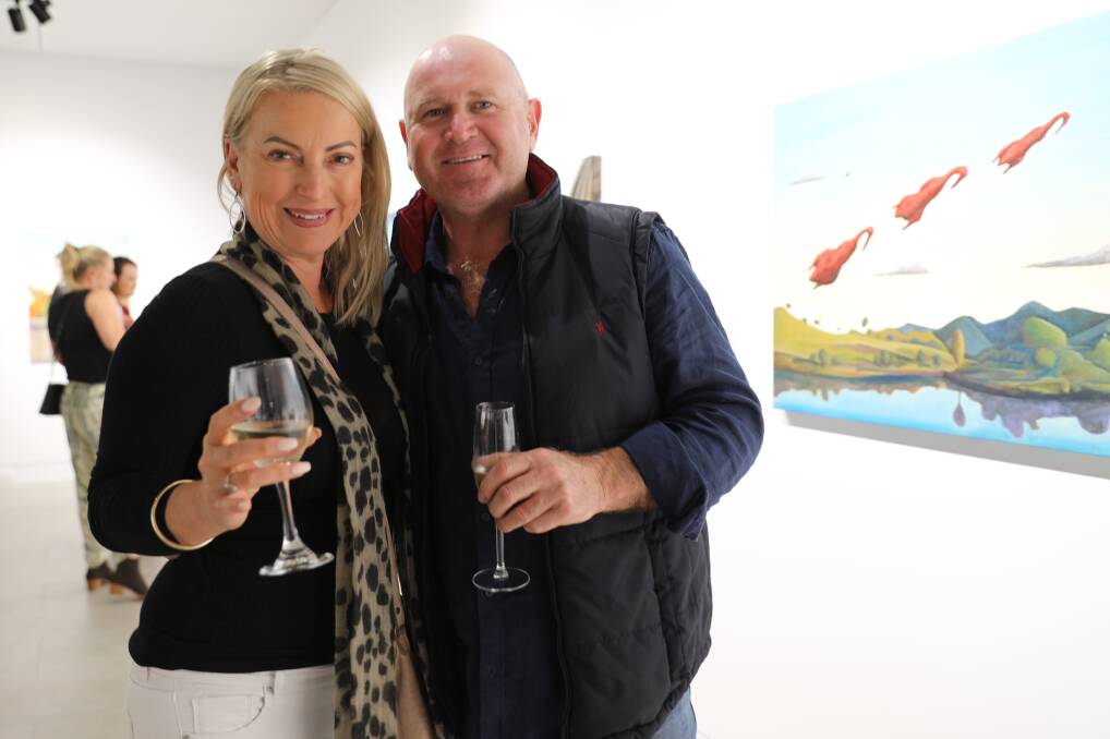 Pamela Welsh and Michael Bourke host their respective exhibition's opening night at Mudgee Arts Precinct. Pictures by Simone Kurtz