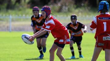 The under 13s Mudgee Dragons red in action against the Lithgow Storm on May 7 this year. Picture: Pete Sib's Photography