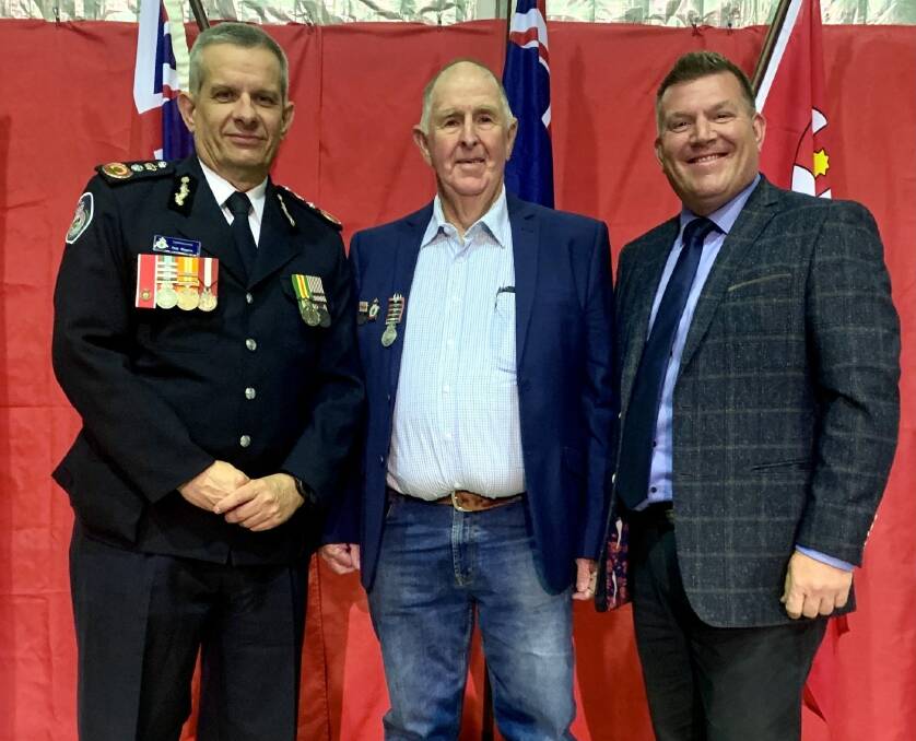SUPPORT: NSW Rural Fire Commissioner Rob Rogers, John Whale and Dugald Saunders. Photo: Supplied