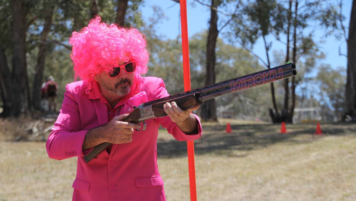 PINK ON POINT: Brett Hall dressed head to toe for Mudgee Sporting Clays' Pink Up fundraising event. Photo: Supplied 