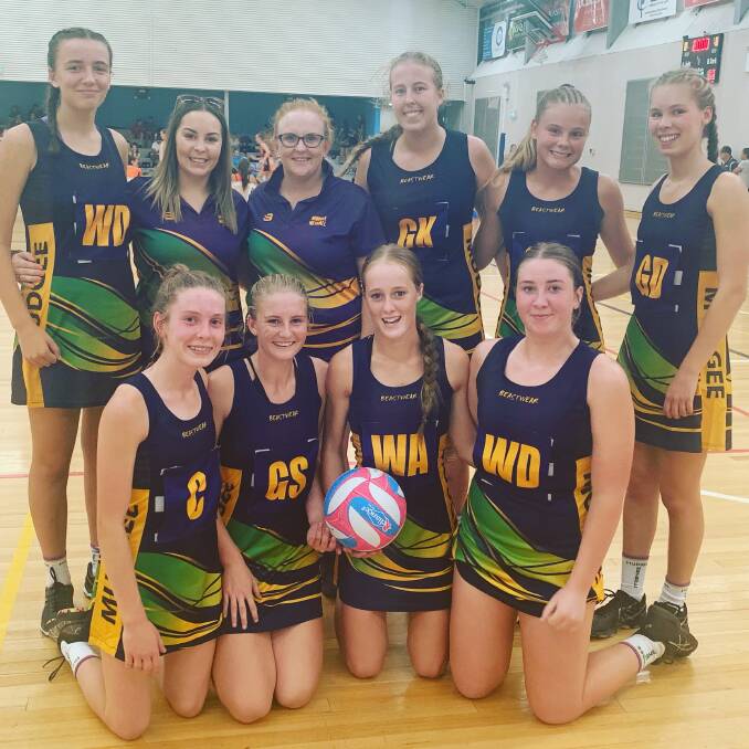 Front: Isabelle Hauville, Hollie Smith, Zali Yeo, Grace Quinn. Back: Isabella Shearman, Tash Smith (coach), Lauren Gregory (Assistant Coach), Paige Martin, Emily Copps, Imogen. Photo: Supplied