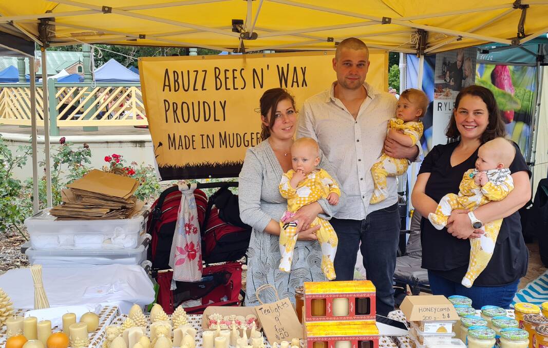 BUZZ: (back) Morgane Moscardo-Hill, Matthew Hill and Zara Hill with Charlie Tomkins (left), Emilia Tomkins and Olivia King at the Mudgee Markets. Picture: SUPPLIED