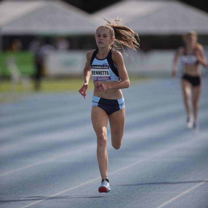 TRACK QUEEN: Mudgee's Alesha Bennetts took a silver medal and PB in the under 16s girls 400m sprint at the National All Schools Championships.