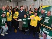 Andrew Gee and his supporters celebrate a resounding win in Calare. Picture: Jude Keogh