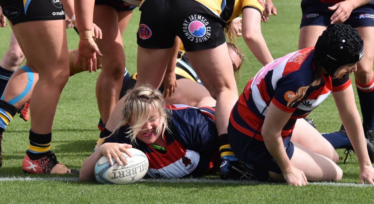 STRONG EFFORT: Despite two tries from Chantel Burgess, the Mudgee Wombats were defeated by CSU, 29-17 in the Westfund North Cup. Photo: Jay-Anna Mobbs