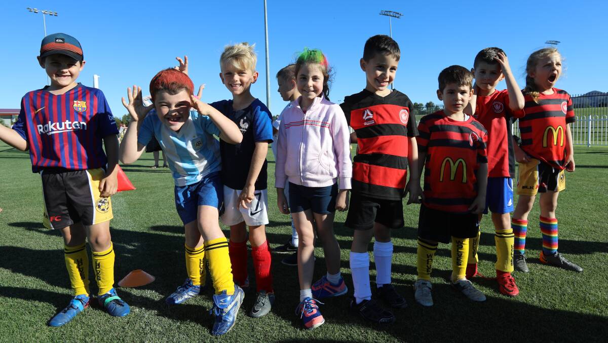 YOUNGSTERS: The Western Sydney Wanderers came to town early to hold a clinic for the littlies. Photo: Simone Kurtz
