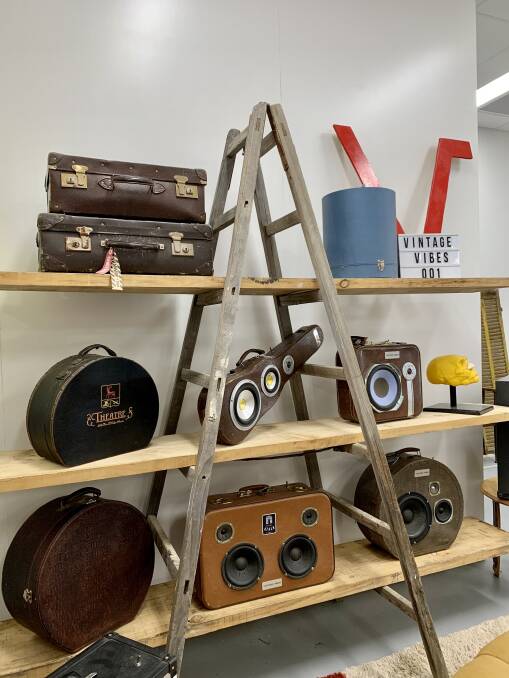 VINTAGE GOODS: Bluetooth speakers that Nancy Niven has created out of recycled suitcases. Photo: Nic Zoumboulis