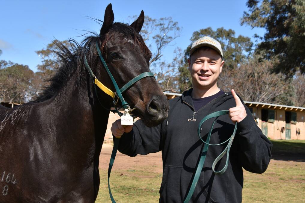 VICTORIOUS: Mudgee's Tom Shearman with his filly, Carry on Cathy who won at Warren on November 7. Picture: JAY-ANNA MOBBS