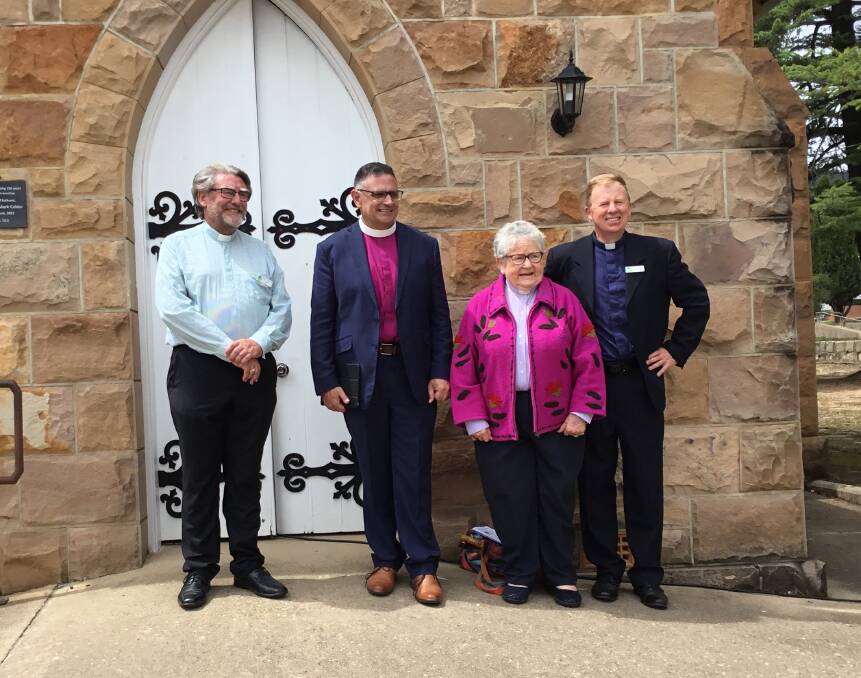 CELEBRATE: Bishop Mark Calder, Revs Jono Williams, Carla Archer and Matthew Brooks-Lloyd out the front of the St Laurence Anglican Church in Kandos. Picture: SUPPLIED