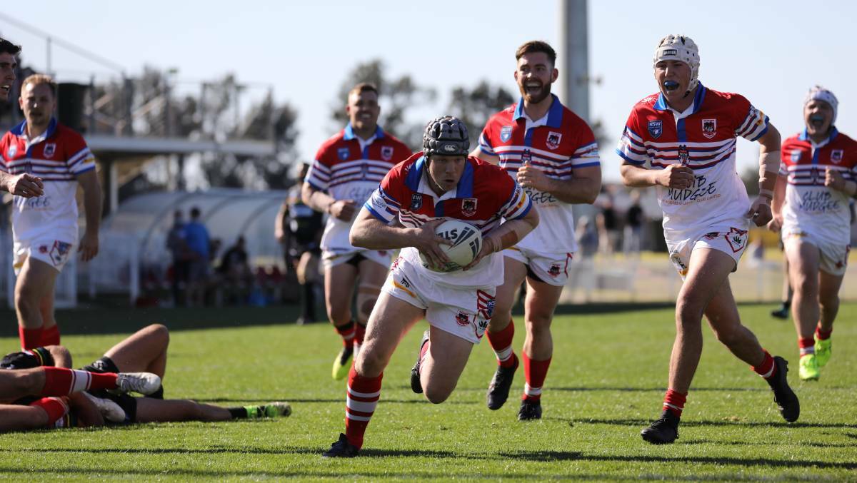 MUDGEE: Jared Robinson, who is a long-standing Mudgee Dragons player, going for a try in a Group 10 game earlier this year. Picture: SIMONE KURTZ