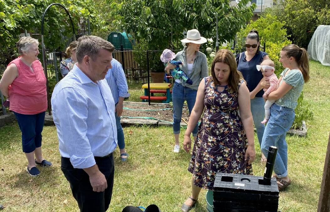 EDUCATE AND INSPIRE: Member for the Dubbo electorate Dugald Saunders visited Mudgee's community garden. Photo: Supplied