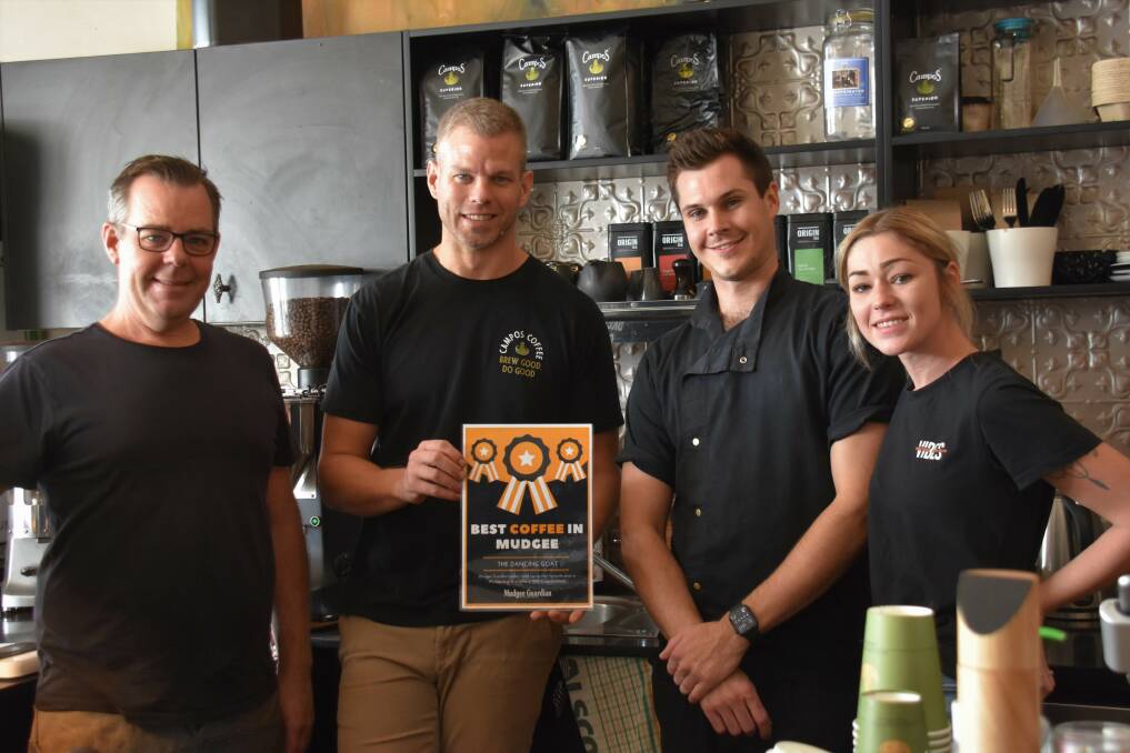 TOP QUALITY: The Dancing Goat's Peter, Ben, Jake and Emily were 'stoked' to hear the community voted their spot the best in Mudgee to grab a coffee. Photo: Jay-Anna Mobbs