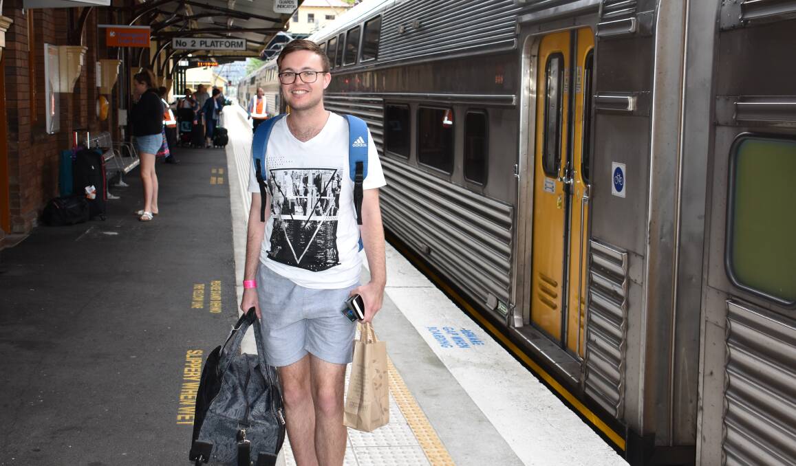 FIRST PASSENGER: Ben Wootton travelled on the first run of the Lithgow Express to get home to Bathurst after seeing Harry Styles perform in Sydney. Picture: ALANNA TOMAZIN.