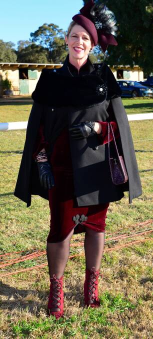 WINTER: Carmen Holden-Smith in her Fashion in the Field winning outfit at the Gulgong Cup. 