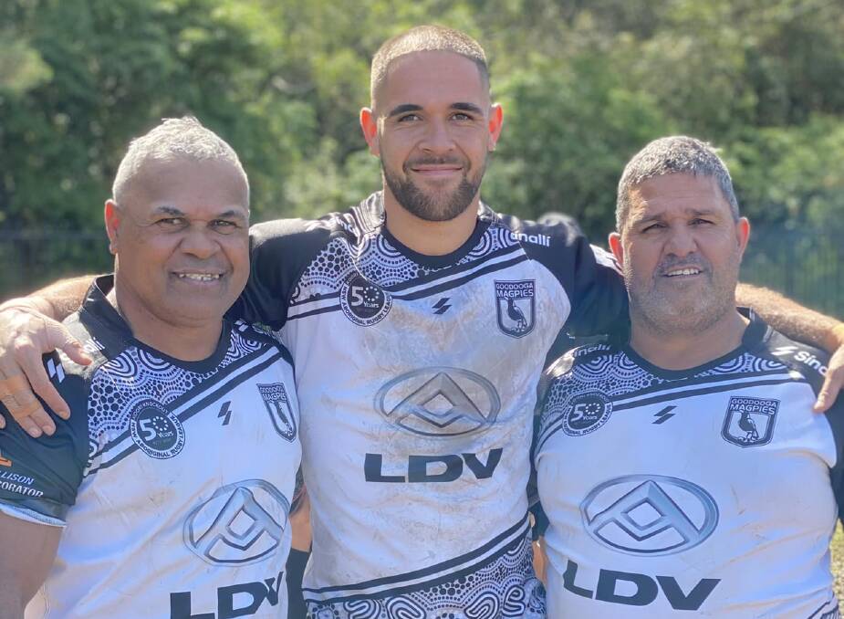 Current Cronulla NRL fullback Will Kennedy jnr joined his father William 'Bubba' Kennedy and uncle Steve Lane in playing for the Goodooga Magpies at the Koori Knockout. Picture by Aboriginal Housing Office