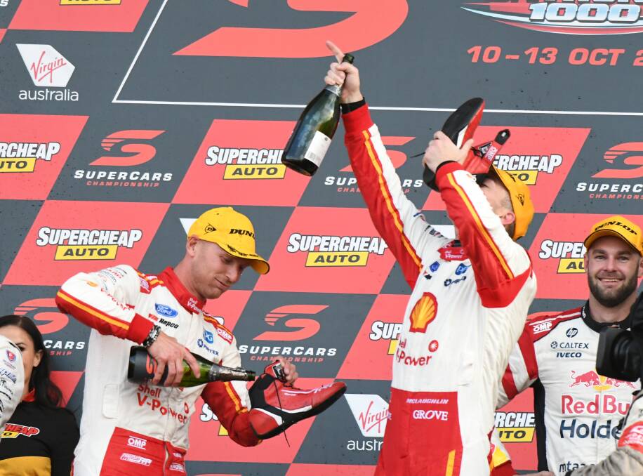 MORE TO CELEBRATE: There could be two Supercars podium presentations at Mount Panorama in October - one for the Bathurst 1000 and one for the overall series. Photo: CHRIS SEABROOK