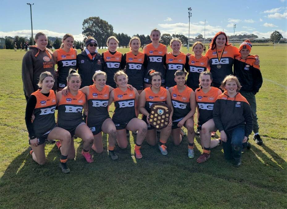HAPPY WINNERS: In beating Orange Tigers on Saturday the Bathurst Giants women retained the Katrina Hobby Memorial Shield. Photo: CONTRIBUTED