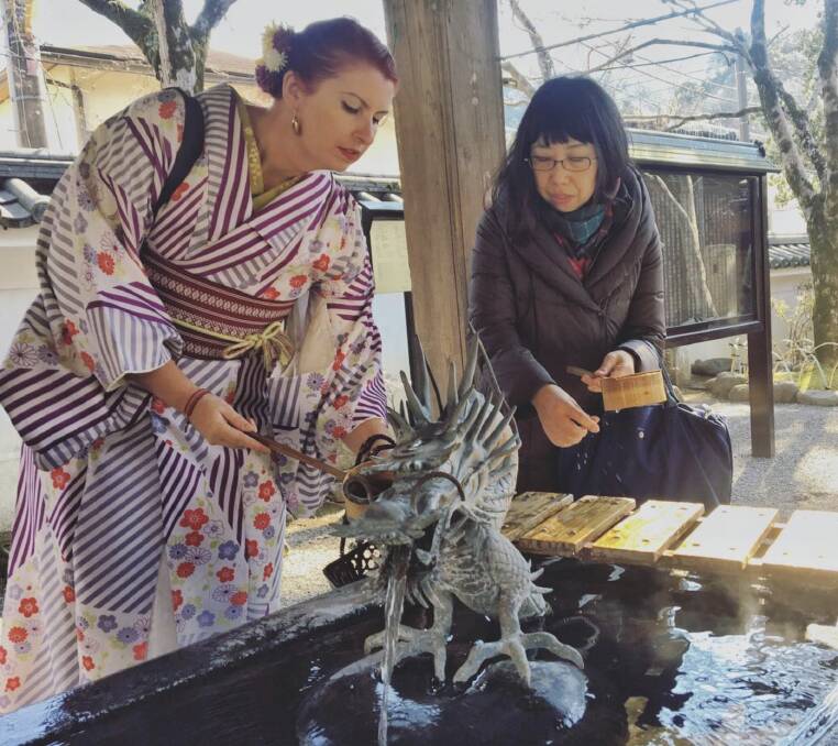 TRADITIONAL DRESS: Travel writer Jac Taylor after a spontaneous makeover in Shuzenji, central Japan. Photo: Supplied