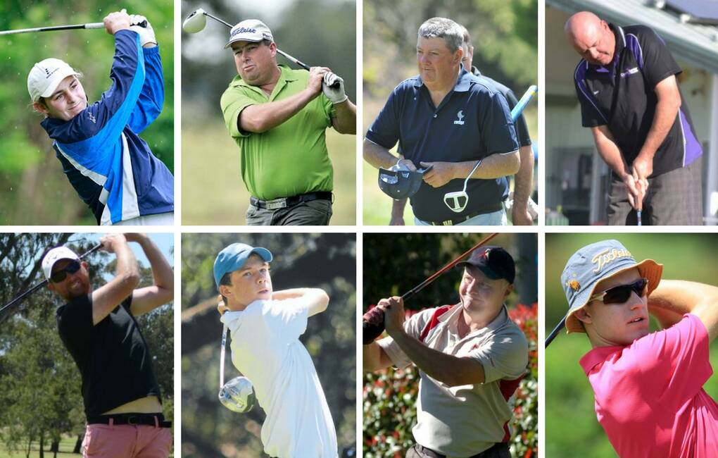 ON THE HUNT: Central west golfers (clockwise from top left) Jones Comerford, Mark Hale, Robert Payne, John Kirwan, Scott Matheson, Rob Parfett, James Conran and Steve Betland are hopes of an open win in the next month. 