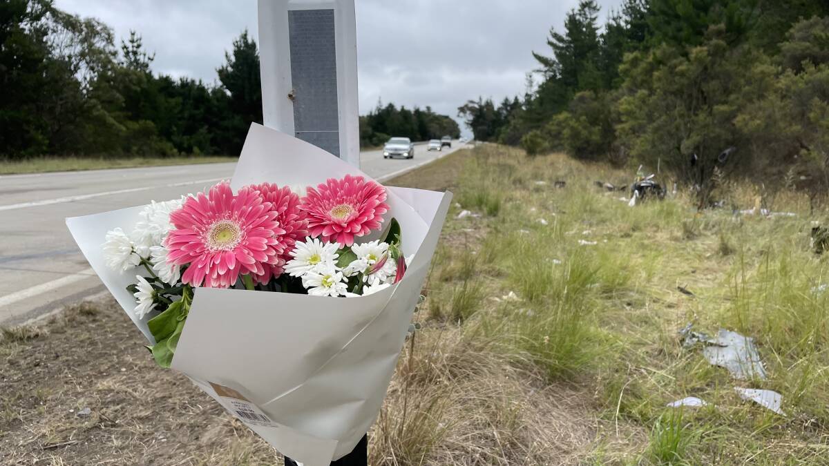 Flowers at the scene of the Great Western Highway fatal crash. 