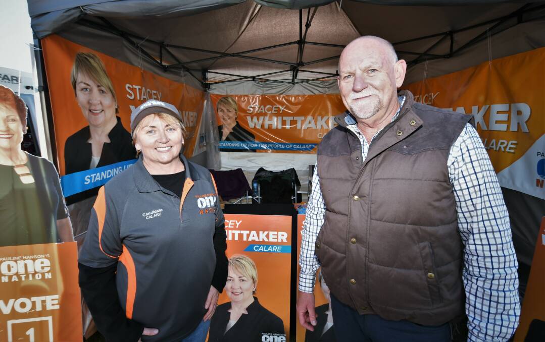 LENDING SUPPORT: Calare One Nation Party candidate Stacey Whittaker with Rod Roberts MLC at the Royal Bathurst Show. Photo: CHRIS SEABROOK