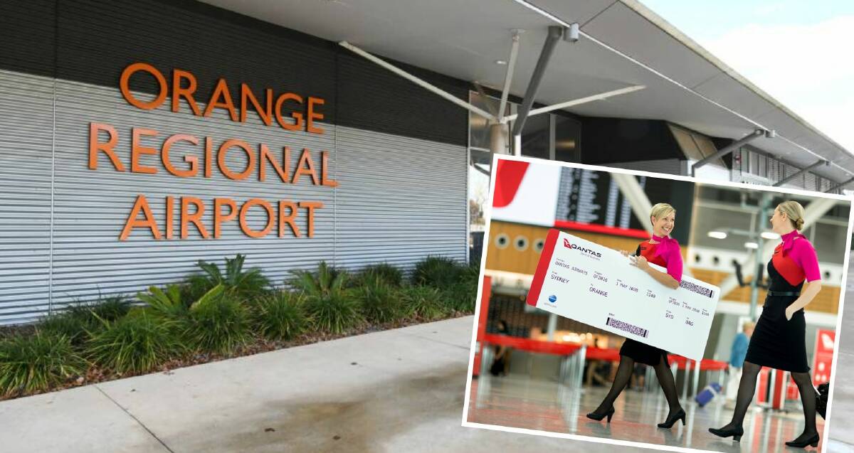 ORANGE BOUND: Qantas has announced it will fly to Orange, with (insert) flight attendants Cate Parsons and Rebecca Wilson with the first Sydney to Orange boarding pass. 