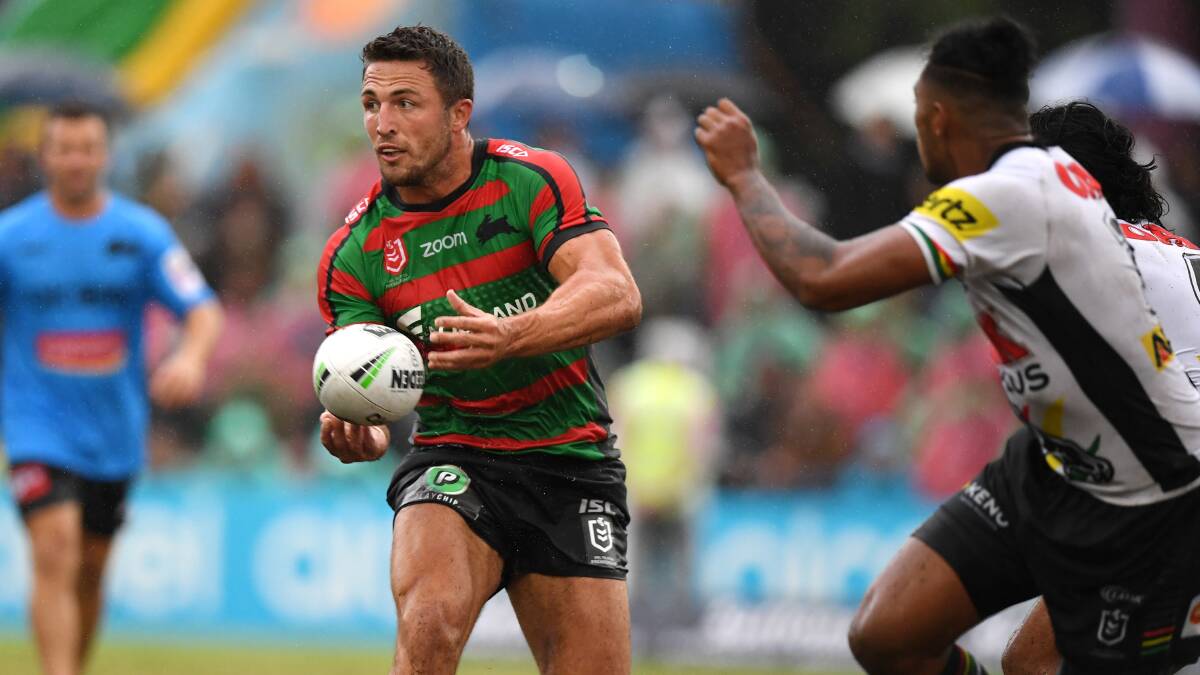 BACK AT IT: Sam Burgess in action for the Rabbitohs during Souths' first trial of the 2019 season. NRL PHOTOS