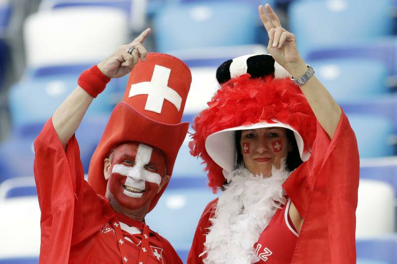Switzerland fans support their team prior to the start of the group E match between Switzerland and Costa Rica. Photo: AP Photo/Natasha Pisarenko