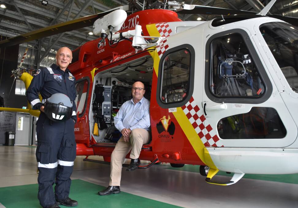 LAUNCH: Westpac Rescue Helicopter Service doctor Rob Bartolacci and CEO Richard Jones at the service's Belmont base.