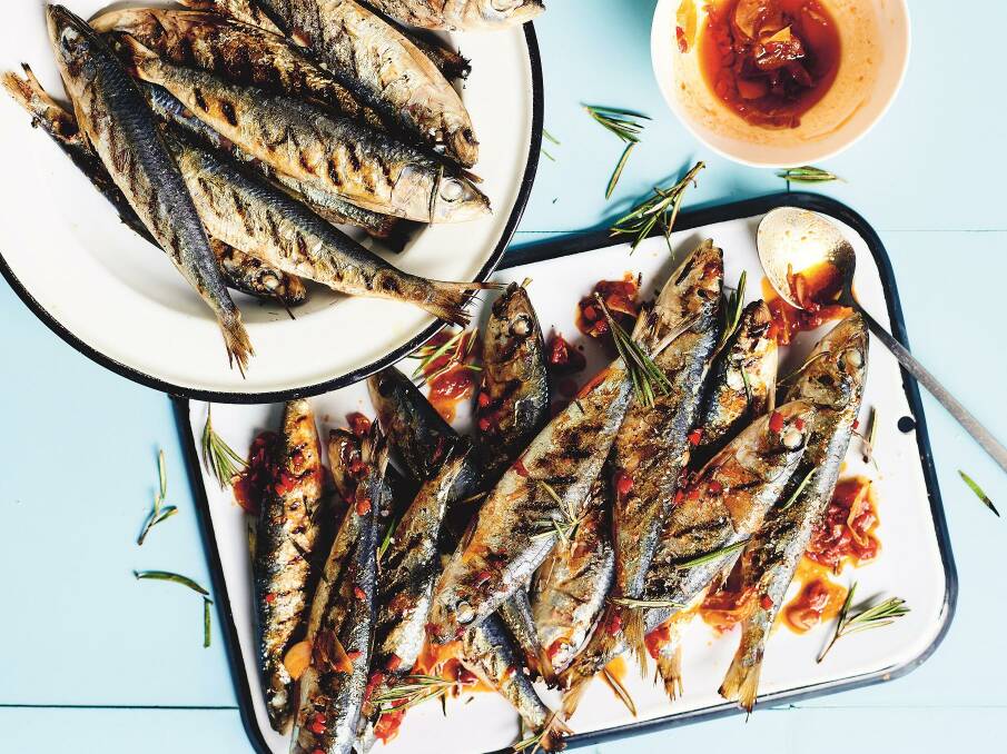 Simple sardines with garlic and rosemary. Picture: Mark Roper