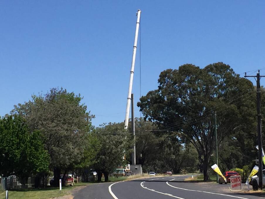 BLACKSPOT: Construction of the mobile phone tower at Goolma began mid-October as part of the Australian Government’s Mobile Black Spot Program. Photo: MARK GRIGGS