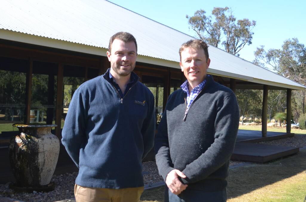 Helping producers: Two of the forums speakers Livestock consultant Hamish Dickson and Ben Swain from BCS Agribusiness. Photo: Taylor Jurd 
