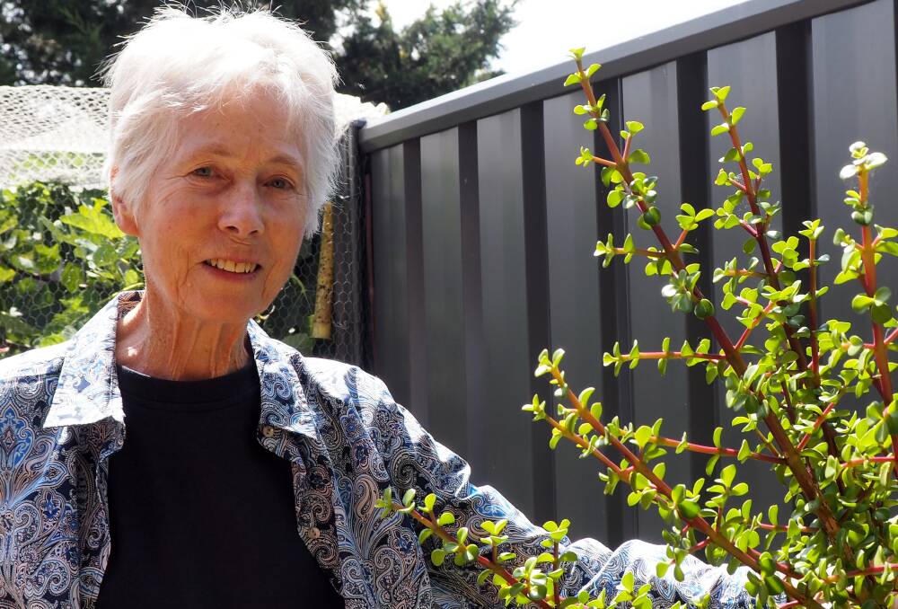Jane Cleary with a spekboom plant in her garden. Picture: SUPPLIED