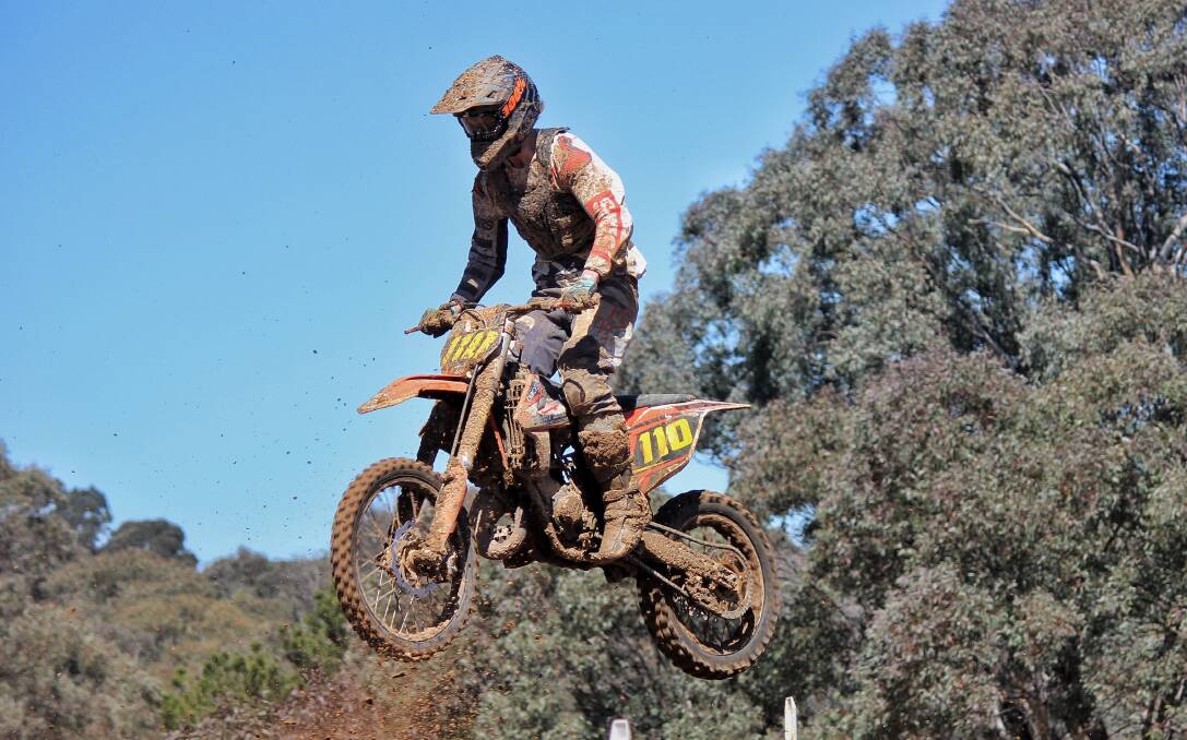 HANG TIME: Vincent Walton gets some serious air on his way around the track out at the motorcross tracks over the weekend. Photo: SUPPLIED.