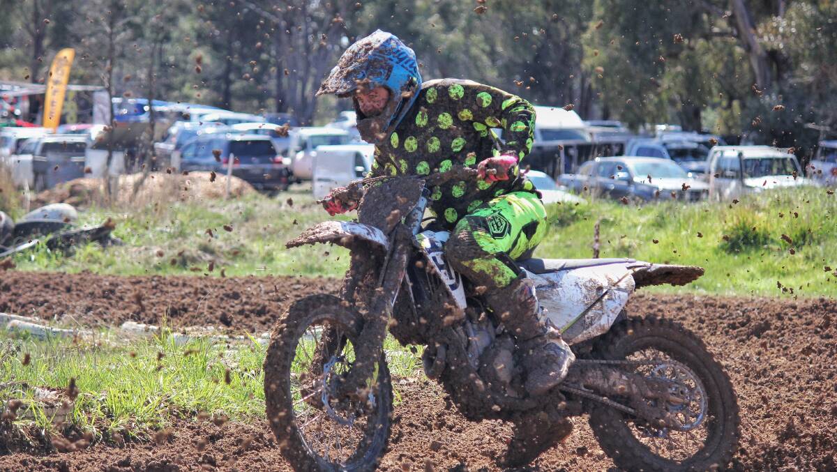 THROUGH THE MUD: Jeff Dray sends mud flying during the final round of competition on the weekend. Photo: SUPPLIED