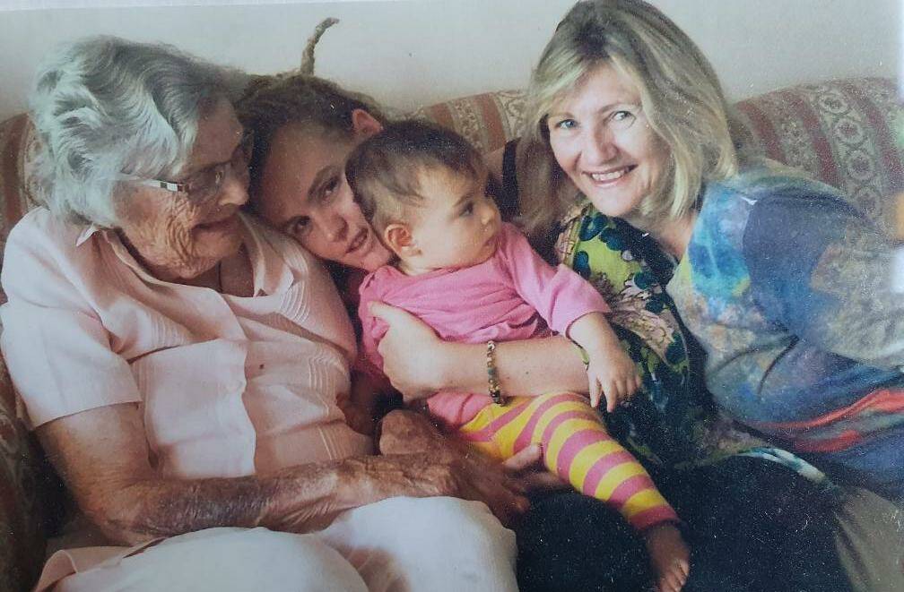 Flora O'Dea enjoys the company of granddaughter Alexandra, great granddaughter Josefina and daughter Ellen. Photo: CONTRIBUTED