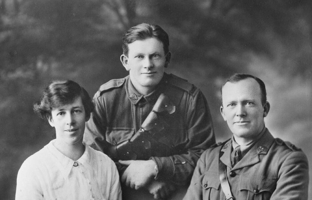Artist Frances Vida Lahey with two of her brothers, Noel and Romeo, during the war, a studio portrait of her brother Jack, and her work Rejoicing and remembrance. 