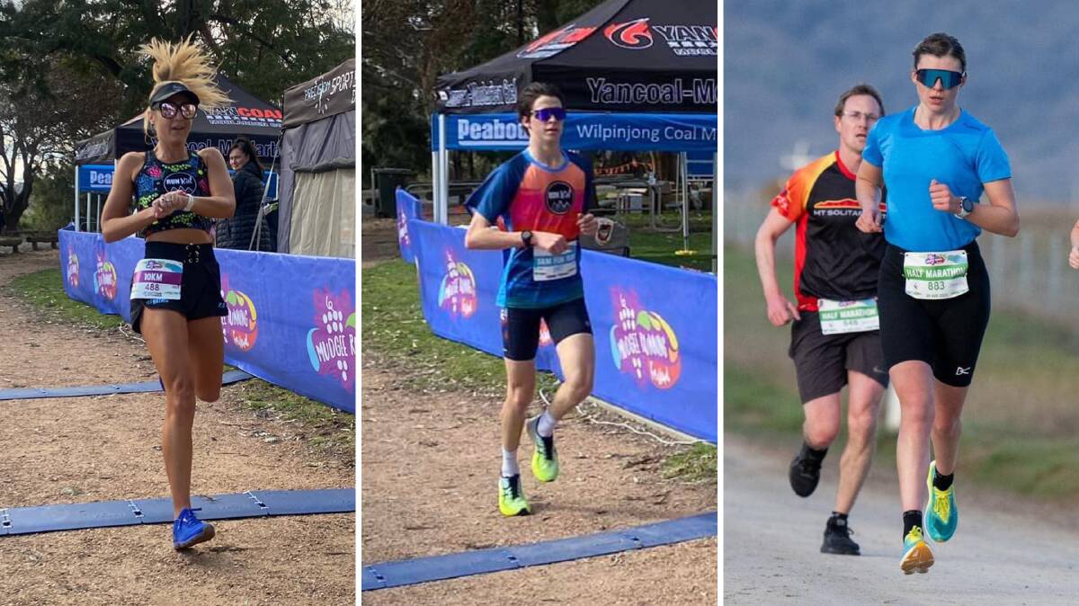 Kellie Gibson and Miller Rivett defended their 10km titles at the Mudgee Running Festival while Hollee North was runner-up in the half marathon. Pictures supplied.