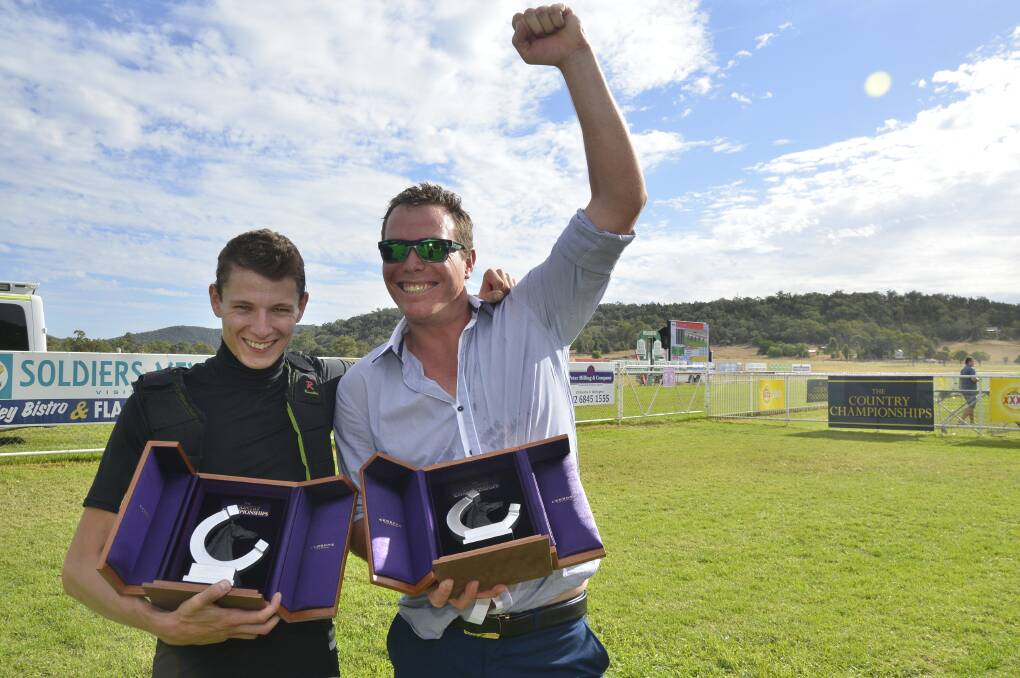 SPECIAL MOMENT: A year ago David Smith (right) was all smiles after jockey Koby Jennings guided Distinctive Look to victory in the Country Championships Central Districts Qualifier. Photo: BELINDA SOOLE