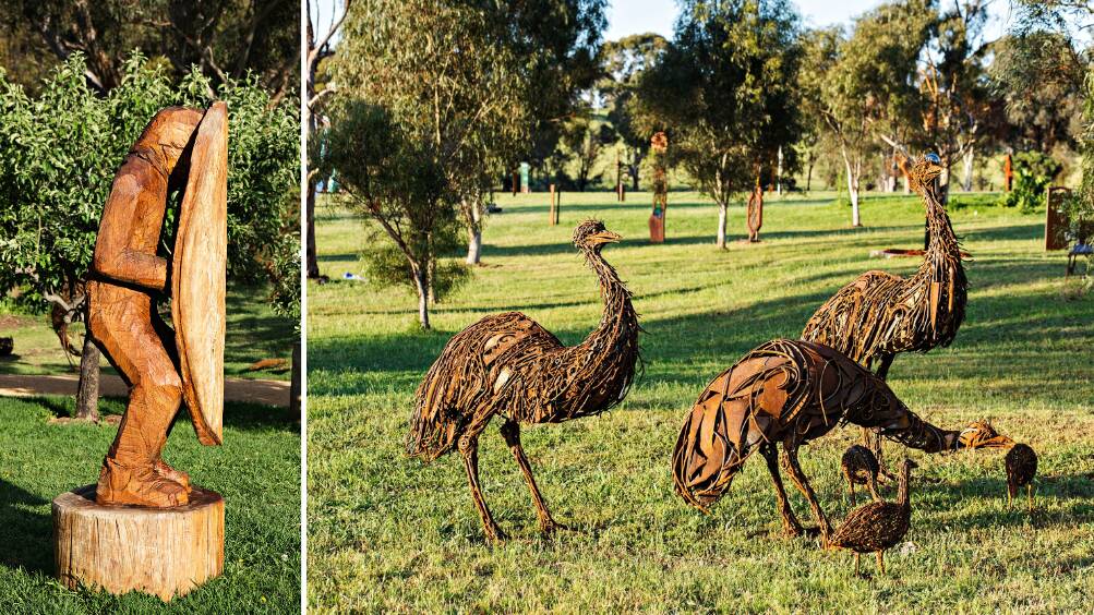 Two of the art works exhibited last year, Shielded I by Peter King and Field of Emus by Stuart Taylor (sold)