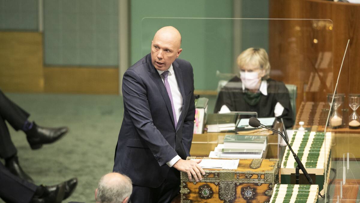 Defence Minister Peter Dutton accused Labor of being soft on national security and Chinese aggression in question time on Tuesday. Picture: Keegan Carroll