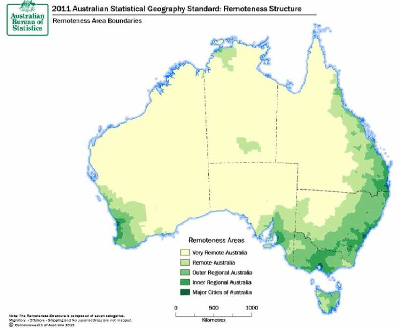 The guide used by the RAI to determine how small towns are classified. Photo: AUSTRALIAN BUREAU OF STATISTICS