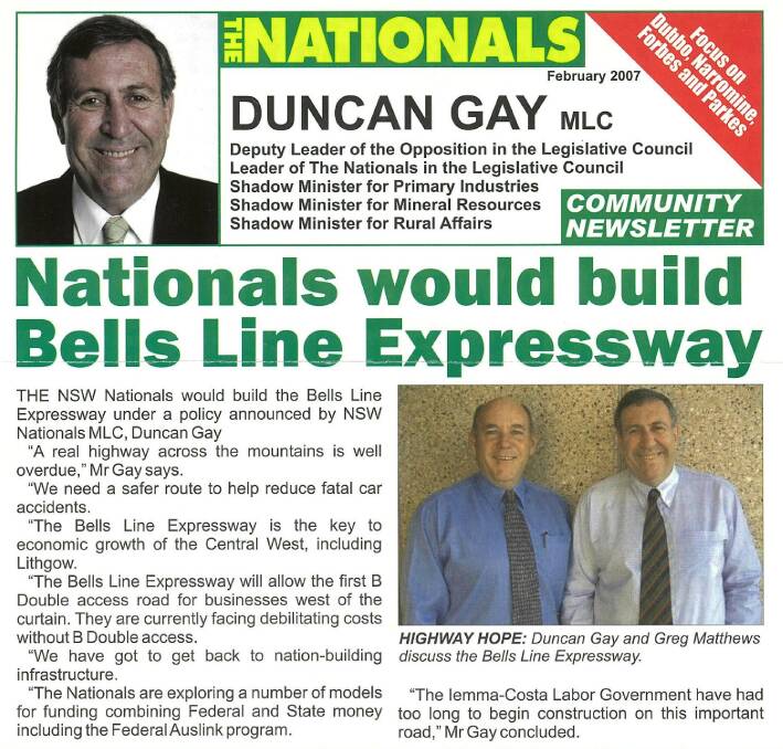 Where is it?: A newsletter to residents of the Dubbo electorate in 2007 by Duncan Gay, pledging to build the Bells Line Expressway.