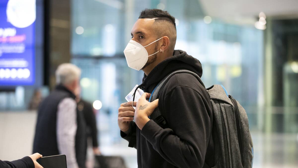 Nick Kyrgios flew out of Canberra on Wednesday night to rejoin the tennis tour. Picture: Keegan Carroll