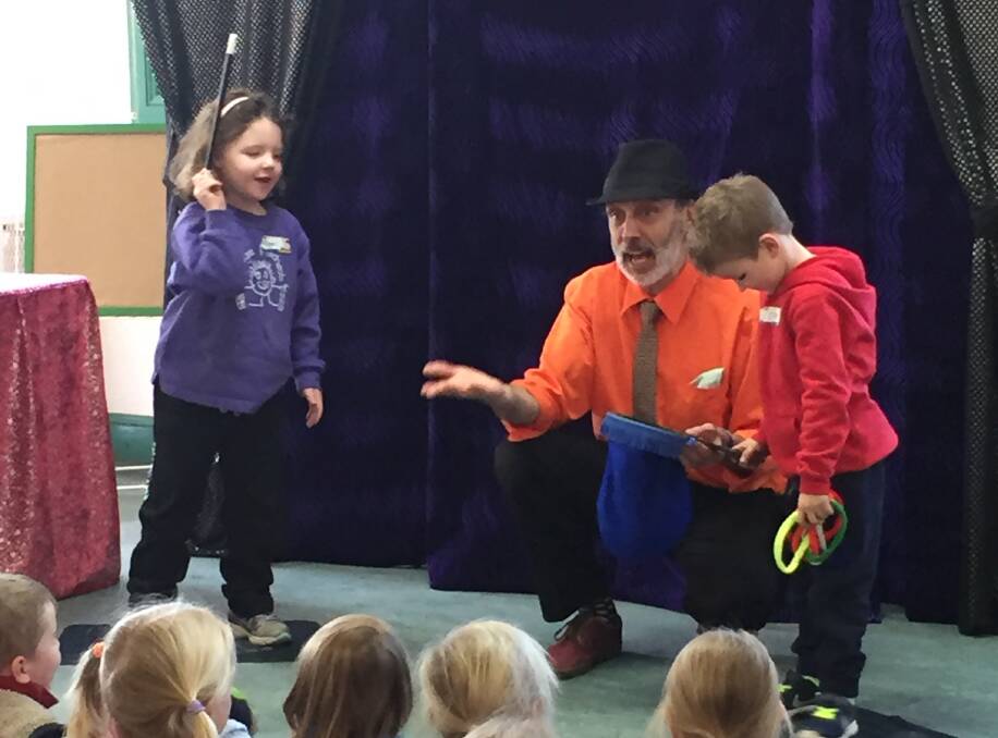 Magician Mr Bamboozle at Mudgee Preschool.