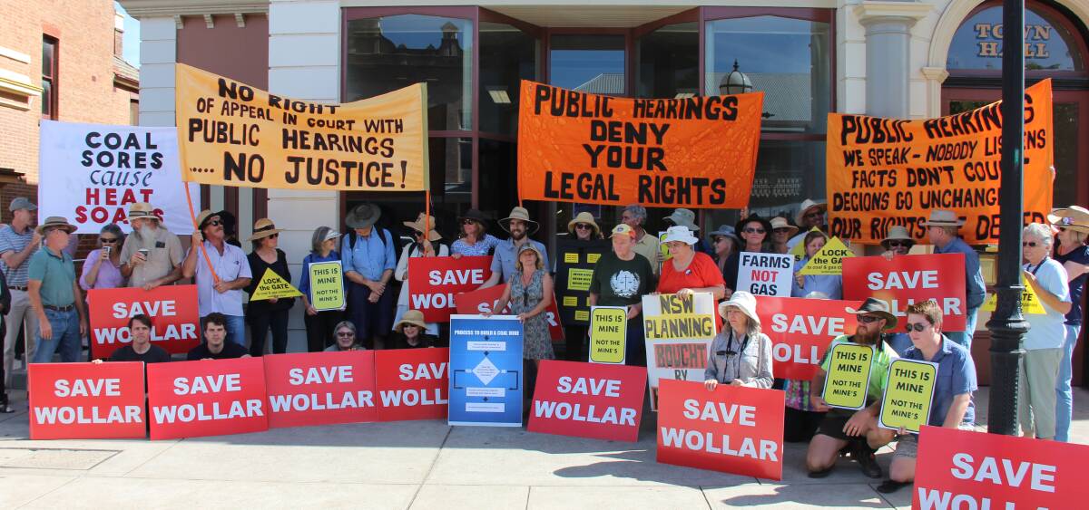 BOYCOTT: Protesters outside the public hearing for the proposed expansion of the Wilpenjong mine near Wollar.