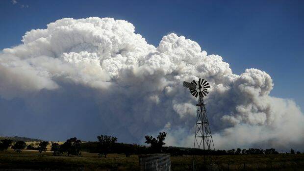 Smoke from the Sir Ivan fire east of Dunedoo, seen from Coolah, on Sunday. Photo: Alex Ellinghausen 